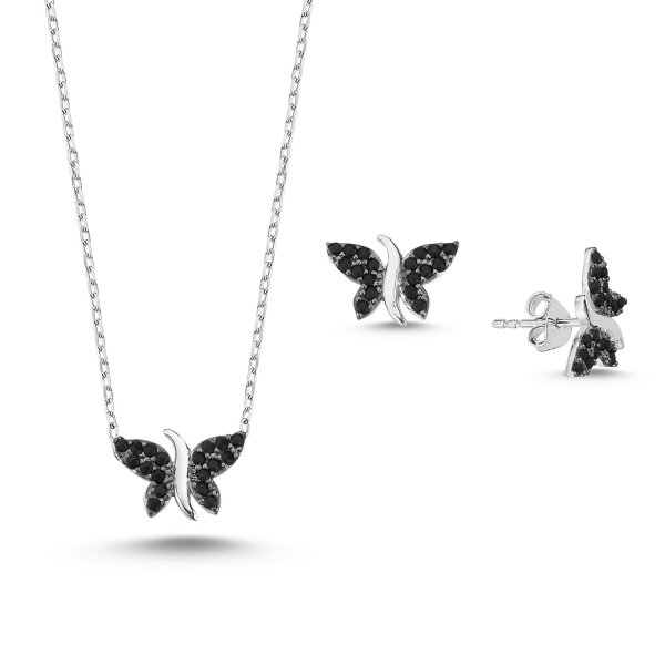 Set argint 925 rodiat cu fluturi si zirconii negre - Be Nature STU0004 [1]
